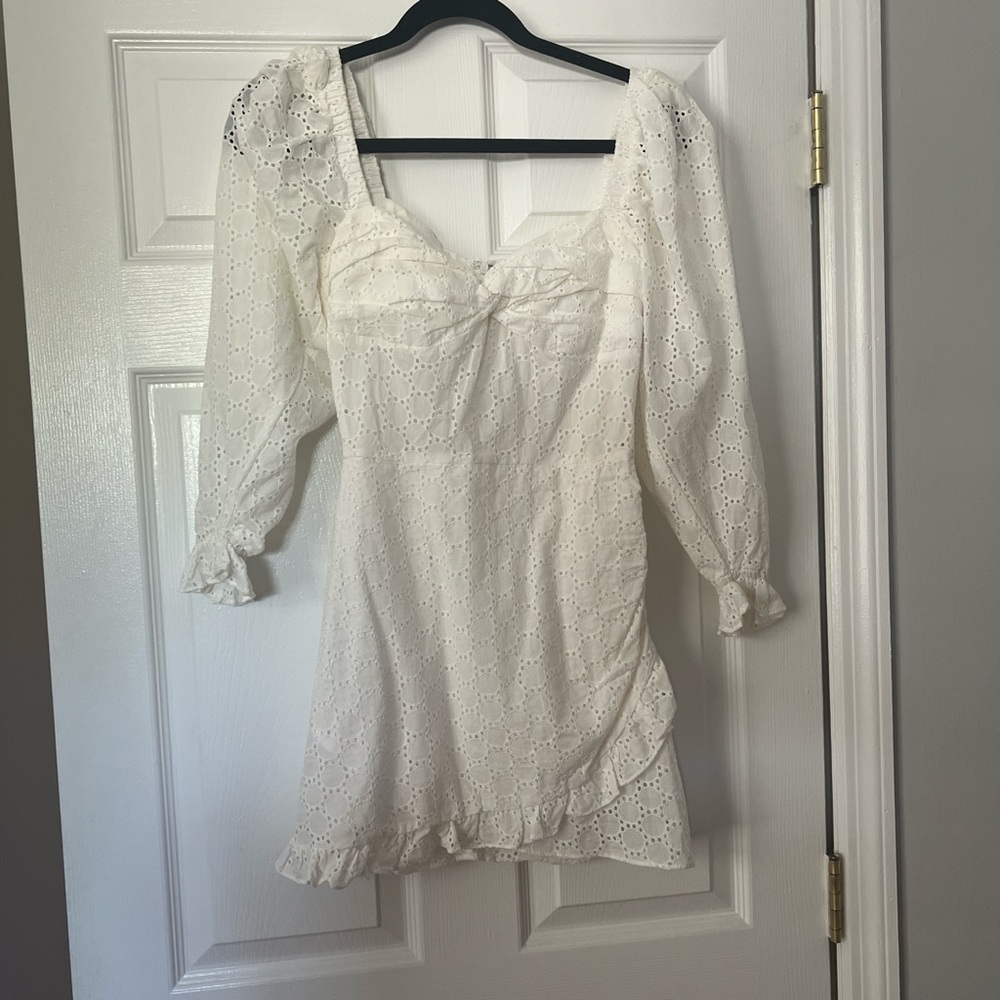 Elegant White Eyelet Women's Dress
